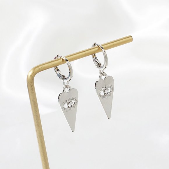 Eyes Heart Huggies Hoop Earrings small - Picture 3 of 8